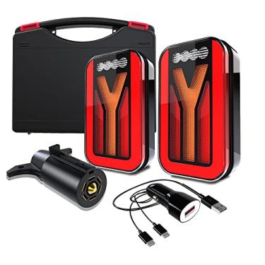 Imagem de SLARY Kit de luzes traseiras de trailer de LED magnético, sem fio, 2 peças recarregáveis, universais, luzes de estacionamento, luzes indicadoras de placa de carro para caminhões, trailers, caravanas,