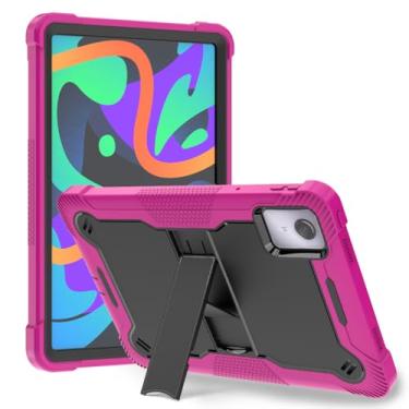 Imagem de YOUULAR Capa para tablet para Lenovo Tab M11 2024 de 11 polegadas com suporte integrado para uso pesado híbrido rígido de grau militar à prova de choque, preto + rosa vermelha