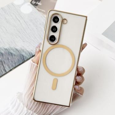 Imagem de Para Samsung Galaxy Z Fold 6 5 4 3 Fold6 Fold5 Fold4 Fold3 5G Capa de telefone transparente com revestimento magnético Capa protetora transparente, dourada, para Galaxy Z Fold 3