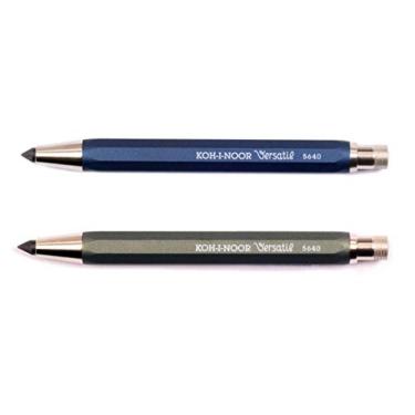 Imagem de Koh-I-Noor 5640 - Lapiseira de metal automática com apontador de chumbo, força de mina de 5,6 mm - Conjunto de 2, azul e verde
