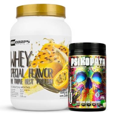 Imagem de Whey Protein 840g - 21g Proteína - Zero Açúcar + Pré Treino Psikopata Beta Limão 300g - Pro Corps (840g, Torta de Maracujá com Leite Condensado)
