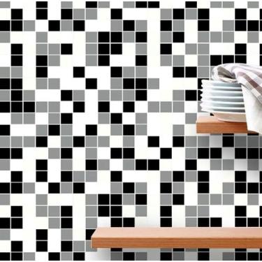Imagem de Papel de Parede 10 Metros Azulejo Pastilhas em Preto e Branco - Papel 