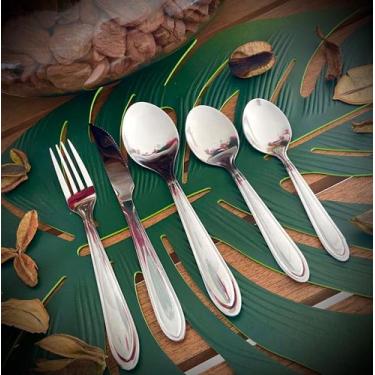 Imagem de Jogo Garfo Faca Inox 24 unidades Talheres Restaurante Buffet Hotel 12 