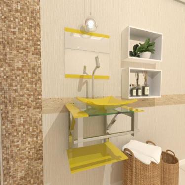 Imagem de Gabinete Vidro Para Banheiro 40Cm Inox Amarelo Com Torneira - Cubas E 