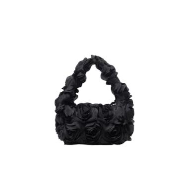 Imagem de Verdusa Bolsas femininas 3D Flower Clutch Rose Evening Purse Top Handle Bags, Preto, One Size