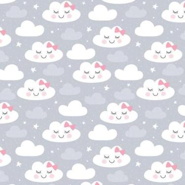 Imagem de Papel De Parede Nuvem Laço Cinza Infantil Bebê Autocolante - LRP