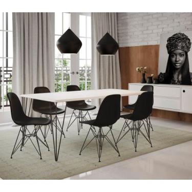 Imagem de Conjunto de Mesa Eames Clips de Ferro Preto Tampo Branco 135x75 6 Cade