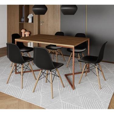 Imagem de Mesa Jantar Industrial Retangular Amêndoa 137x90cm Base V Cobre com 6 