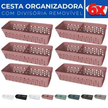 Imagem de Kit 6 Cesto Organizador Rattan c/ Divisória Removível 23x8 - Usual Uti