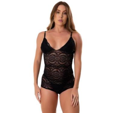Imagem de Body Rendado Feminino Decotado Costa Nua Lingerie Moda Íntima Transpar