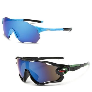 Imagem de Kit 2 Óculos De Sol Ciclismo Esportivo Azul Espelhado Uv400 - PENDULAR