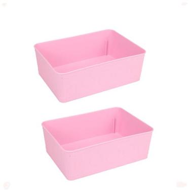 Imagem de Kit 2 Cesto Multiuso Decorativo Rosa 19x13,5x6,5Cm - 123 Organizei