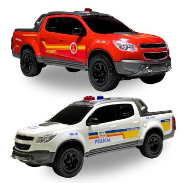 Imagem de Kit 2 Carrinho Bombeiro Policial  Brinquedo Pickup Militar - Usual