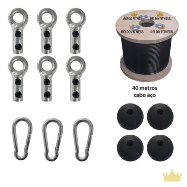 Imagem de Kit 40 mts Cabo Aço+ Mosquetões+ Bolinha+ Terminais Academia - REI DO 