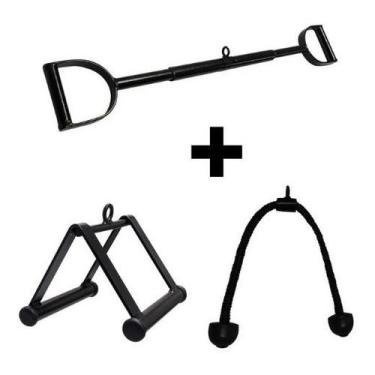 Imagem de Kit Puxadores Neutro Reto 90cm e Corda Tríceps e Triângulo - Rei do Fi
