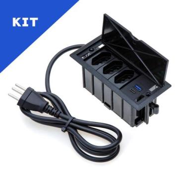 Imagem de Kit Caixas De Tomadas 4 Blocos Basculante 3 Tomadas 10A 2USB - CONNECT