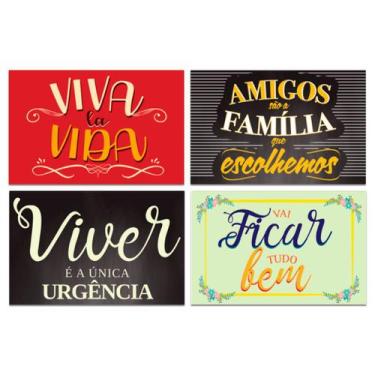 Imagem de Kit 4 Placas Decorativas Motivacional Frases Mdf 20x13 cm - Art Print