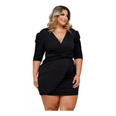 Imagem de Vestido Feminino Plus Size Decotado Preto Manga - JOSY MODAS, Preto, G