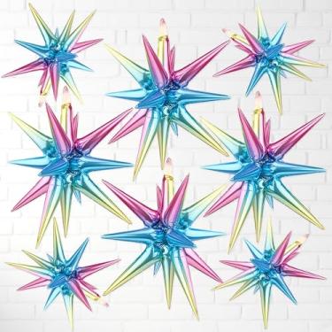 Imagem de 8pcs 14-Pointed One-Piece Exploding Star Large Foil Mylar Balloons, 27 & 22 Inches, Point Star Balloons, Cone Balloons, Great for Birthdays, Baby Showers, Wedding & Anniversary Parties!