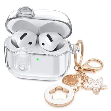 Imagem de (com trava de segurança) capa transparente compatível com lindos Apple Airpods 4 2024 mulheres, VISOOM TPU macio transparente Air pods 4 gerações, capa para iPods 4 fones de ouvido, chaveiro feminino
