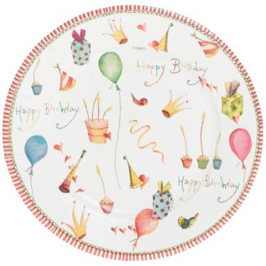 Imagem de Conjunto de 8 pratos de salada de papel Entertaining with Caspari Happy Birthday