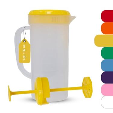 Imagem de JBK Pottery Jarra de plástico de 1 litro com tampa de mistura, sem BPA, jarro de bebida inquebrável para chá gelado, limonada, sucos, leite – à prova de vazamento, fácil de mexer, pode ser lavado na