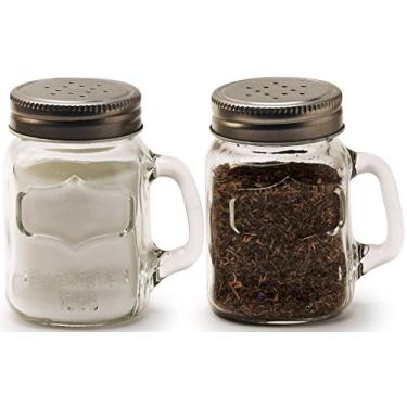 Imagem de Caneca de vidro Circleware Mini Mason Jar Saleiro e Pimenteiro com alças e tampas de metal, recipientes para preservação de vidro, temperos perfeitos do Himalaia, conjunto de 2 peças, 142 g, Yorkshire