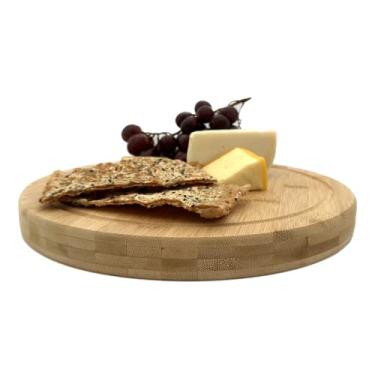 Imagem de Nature's Kitchen Bandeja de servir bloco de tábua de corte de bambu redonda grossa com sulco de suco para cortar queijo e prato de charcutaria (30,48 cm)