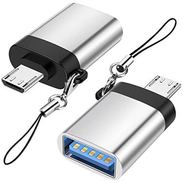 Imagem de Seminer Adaptador micro USB para USB 3.0 (pacote com 2) com cordão, adaptador OTG micro USB macho para USB-A fêmea compatível com Samsung S7 S6, micro dispositivos OTG, pen drive, teclado (prata)