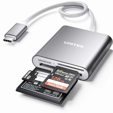 Imagem de Unitek Leitor de cartão SD USB C, alumínio com 3 compartimentos USB 3.0 Tipo-C Flash Leitor de cartão de memória para dispositivo USB C, suporta cartão de memória SanDisk Compact Flash e cartão Lexar Professional CompactFlash – Cinza