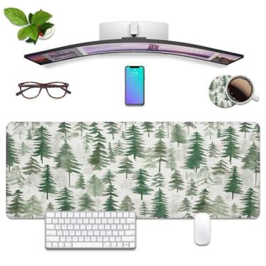 Imagem de Tapete de mesa de árvore verde floresta para jogos, mouse pad com porta-copos GG, grande, estendido, decoração de mesa, bordas costuradas, base de borracha antiderrapante para