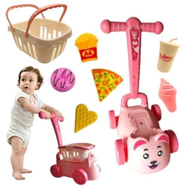 Imagem de Kit Carrinho de Passeio Infantil Andador Bebê Carro de Empurrar com Cestinha e Comidinha Presente para Bebê (Girl)