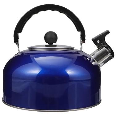 Imagem de HOLIDYOYO Chaleira de chá de assobio, chaleira de aço inoxidável, 2l de água quente rápida para ferver, chaleira de fogão a gás, azul para cozinha doméstica 18,50 x 18,50 x 18,00 cm