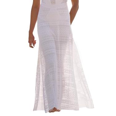 Imagem de BECCA Saia maxi de crochê colorida casual, fendas laterais altas, saída de praia feminina, Branco, M