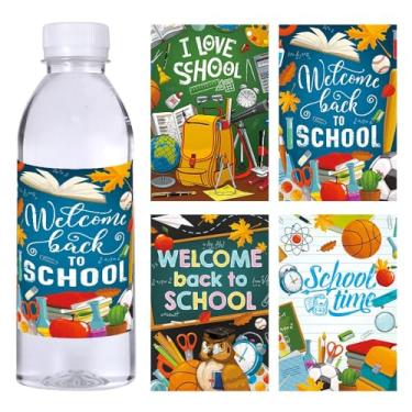 Imagem de Adesivos de etiqueta de garrafa de água Welcome Back to School, 16 peças, decorações de capa de garrafa de bebidas, I Love School, capa de garrafa de água mineral, tema escolar, adesivos para