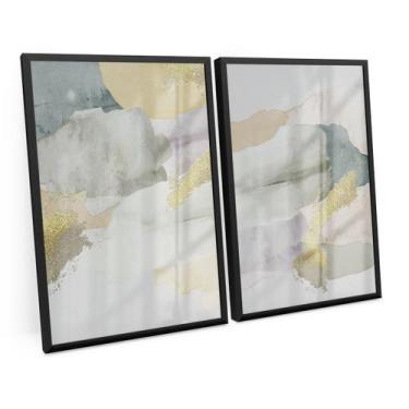 Imagem de Quadro Moderno Folhas Em Dourado Branco Abstrato Para Sala 90x60 Cm C/