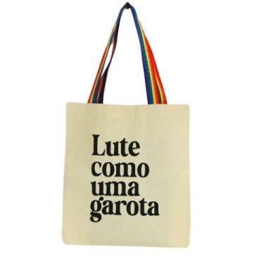 Imagem de Bolsa Ecobag 100% algodão Estampa LUTE COMO GAROTA Alça arco-íris - CA