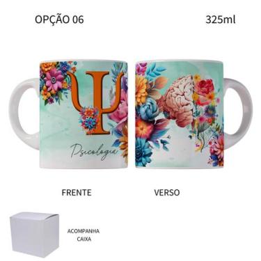 Imagem de Caneca 325ml Profissões Psicologia Psicóloga Flores - LARANJA E MIMOS