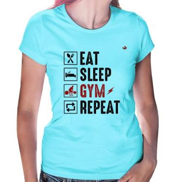 Imagem de Baby Look Eat, Sleep, Gym, Repeat - Foca na Moda, Azul claro, M