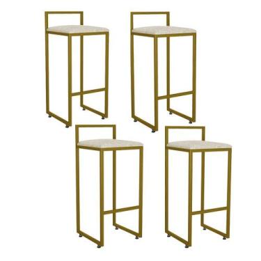 Imagem de Kit 04 Banqueta Alta Industrial 0,63 cm Metal Dourada Linho Cru - Vall
