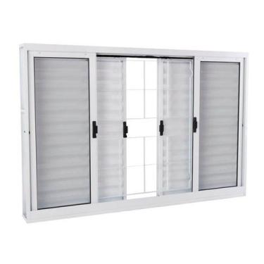 Imagem de Janela Veneziana em Aço 100 x 150 x 12 cm 6 Folhas Grade Quad. Branco 