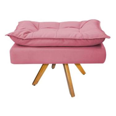 Imagem de Puff Opala Base Giratória de Madeira Suede Rosa Bebê - DAMAFFÊ MÓVEIS 