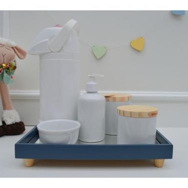 Imagem de Kit Higiene Porcelana Bebê K194 Bandeja Mdf Tampa Pinus Banho - Cirand