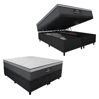 Imagem de Cama Box Baú Casal Queen Colchão Gazin Maximus Molas Ensacadas 158x198x65cm Cinza / Preto - Suporta 