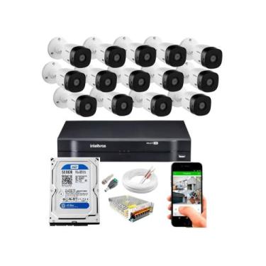 Imagem de Kit 14 camera seguranca 720 Intelbras HD + dvr Intelbras 1216 C/HD 500