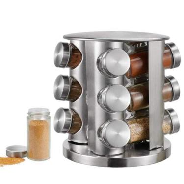 Imagem de Porta Temperos E Condimentos Giratório Inox Preto 12 Potes - C1, Prate