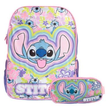 Imagem de Kit Mochila Infantil Feminina Stitch Juvenil Com Estojo - Plike