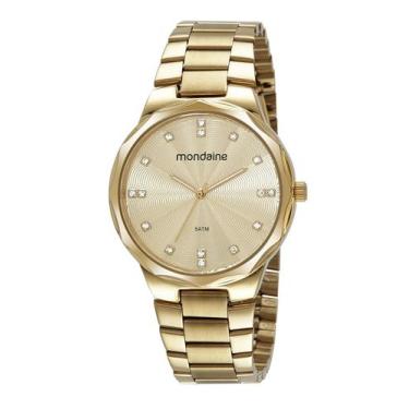 Imagem de Relogio Mondaine Feminino dourado grande folheado cravejado com pedrin