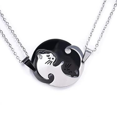 Imagem de Hanreshe Colares combinando de gato para melhor amiga, colar de amizade para meninas, pingente de coração Yin Yang para 2, Metal Aço inoxidável, Amazonita