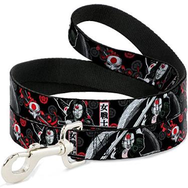 Imagem de Buckle-Down Elementos Katana do Esquadrão Suicida/2 poses de ação/flor preta/cinza/vermelho/branco coleira para cães, 1,5 m